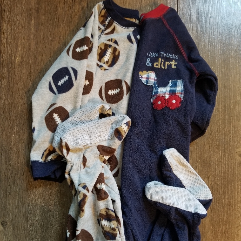 2 Boys footed Pjs Football and Dirt Truck